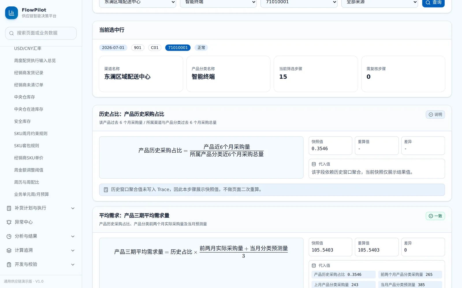 单 SKU 计算追溯